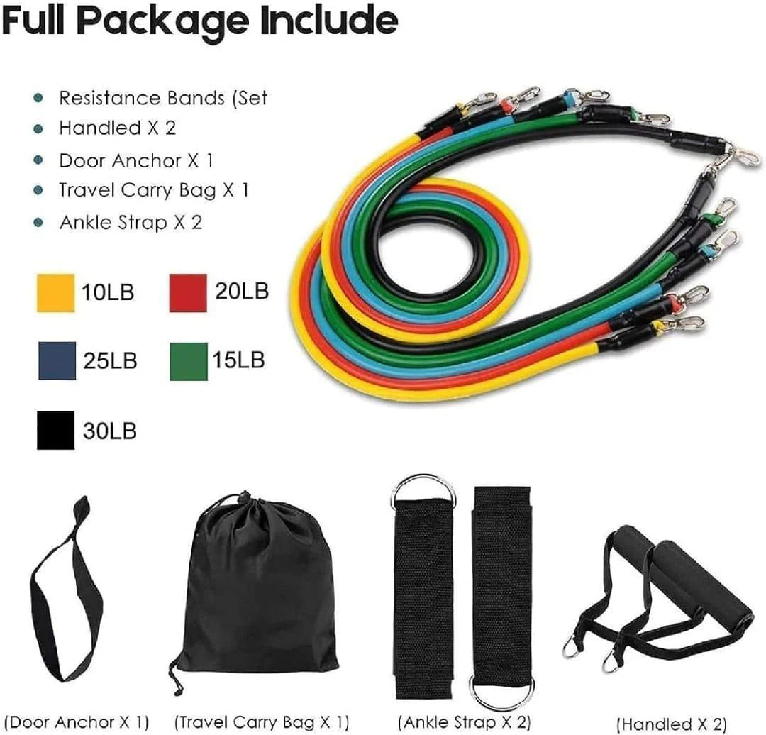 Adjustable 11 Pcs Durable Resistance Bands - Perfect for Home Workouts